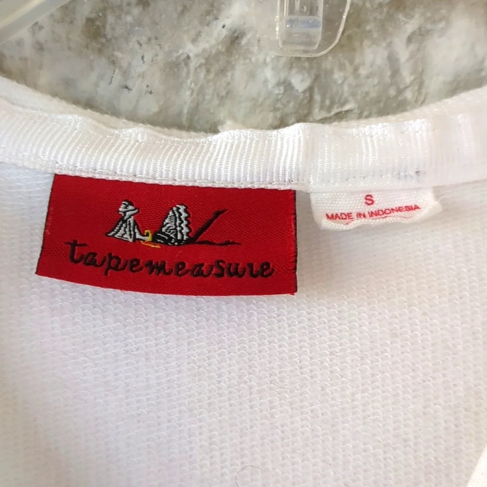 Tape Measure Y2K Short Sleeve White Hoodie Zip Up SM, Rhinestone Cocktail Accent - Picture 5 of 7